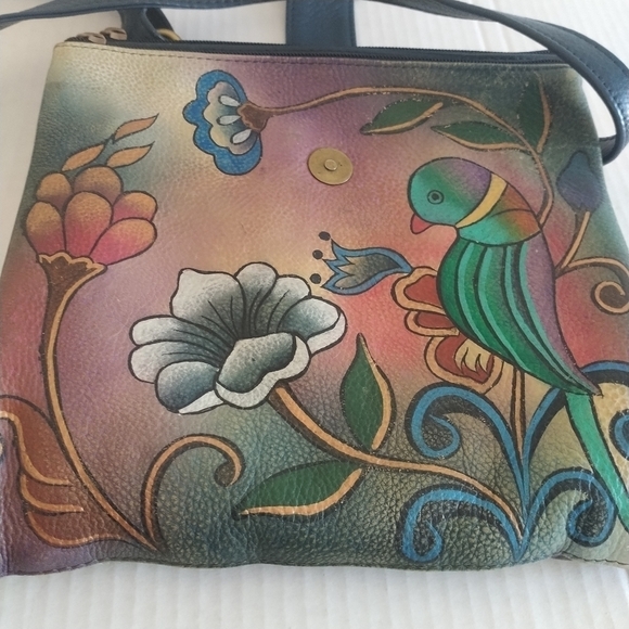 Anuschka Hand Painted Songbird Leather Crossbody Bag - Picture 2 of 14